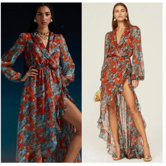 Caroline Constas Vivian Silk Gown  Wrap Multicolor L - Picture 1 of 15